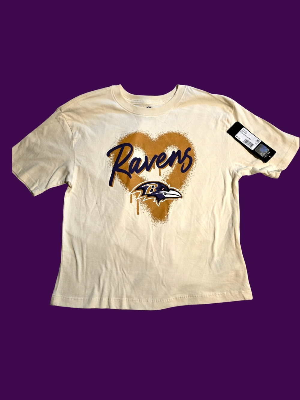 Baltimore Ravens Heart Logo Graphic Cream Tee Girl Size Large 14